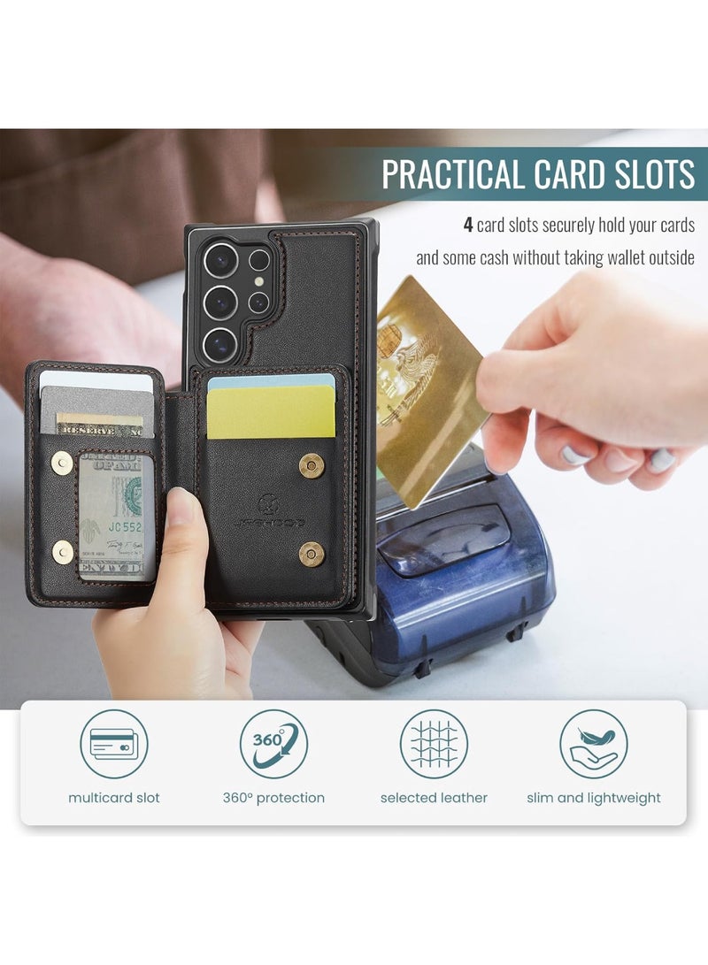 Adando for Samsung Galaxy S26 Ultra Case, Removable Magnetic Wallet Case with Card Holder, Kickstand, [Compatible with MagSafe] [RFID Blocking] with Wireless Charging for Galaxy S26 Ultra Case (Deep Black) - Image 3