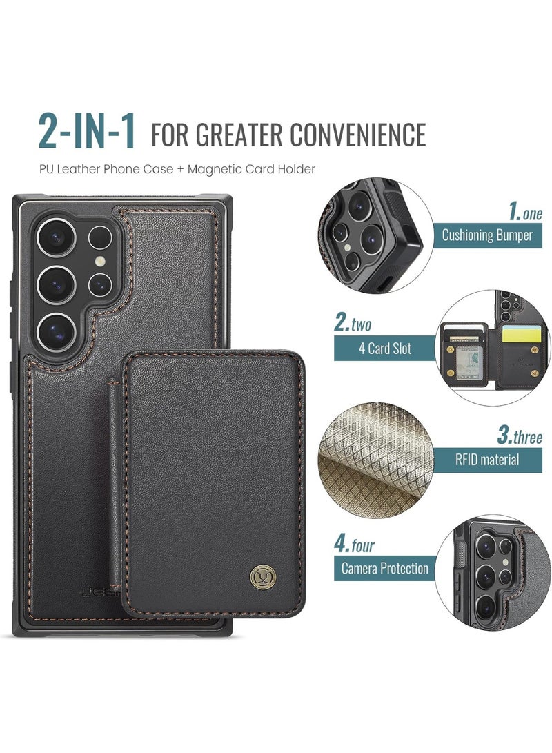 Adando for Samsung Galaxy S26 Ultra Case, Removable Magnetic Wallet Case with Card Holder, Kickstand, [Compatible with MagSafe] [RFID Blocking] with Wireless Charging for Galaxy S26 Ultra Case (Deep Black) - Image 2