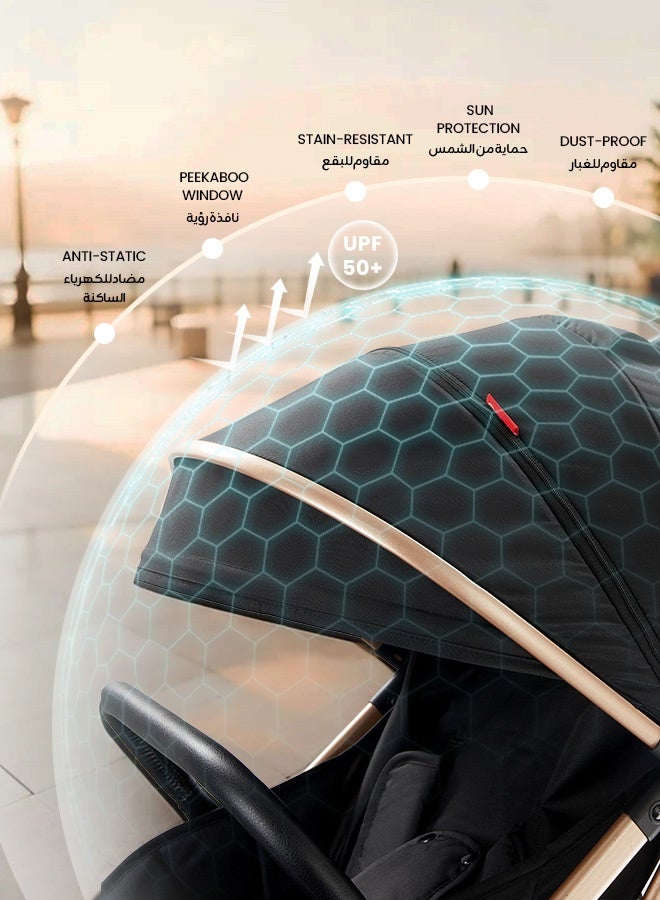 hibobi Lightweight Travel Baby Stroller with Cup Holder｜Premium Design｜Four-Wheel Suspension｜One-Hand Foldable and Cabin-Approved｜Multi-Angle Adjustment｜Supports up to 60kg｜Suitable for 0–6 Years - Image 5