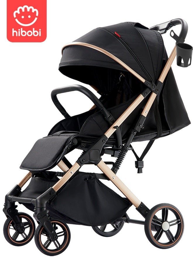 hibobi Lightweight Travel Baby Stroller with Cup Holder｜Premium Design｜Four-Wheel Suspension｜One-Hand Foldable and Cabin-Approved｜Multi-Angle Adjustment｜Supports up to 60kg｜Suitable for 0–6 Years - Image 1