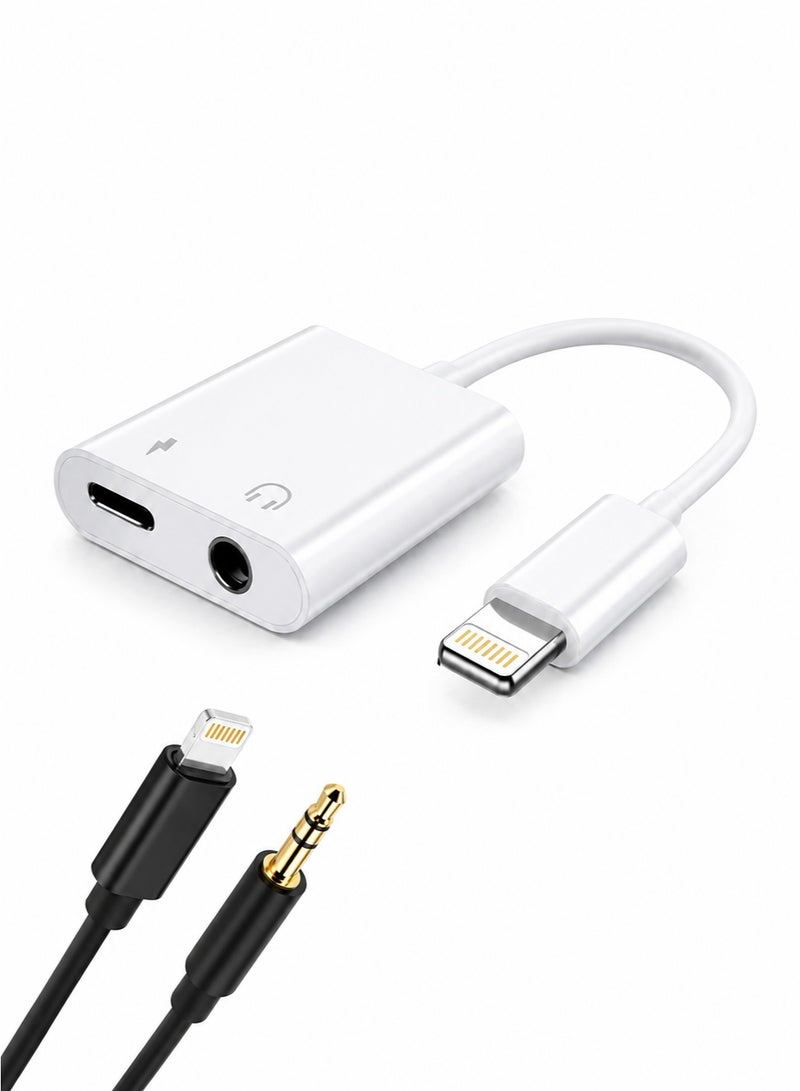 محوّل لايتنينغ 2 في 1 للشحن وتشغيل الصوت – معتمد من Apple MFi ومناسب لاجهزة iPhone 12/11/XS/XR/X/8 وأنظمة iOS - Image 1