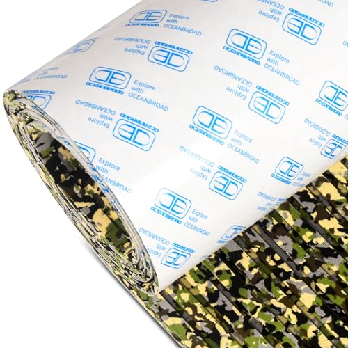 OCEANBROAD Camouflage Boat Flooring 48''x16'' Self-Adhesive Strip Cut Grooves EVA Foam Sheet Non-Slip Traction Pad for Boats Decking Surfboard SUP Paddle Board Kayak, Camo Green - Image 1