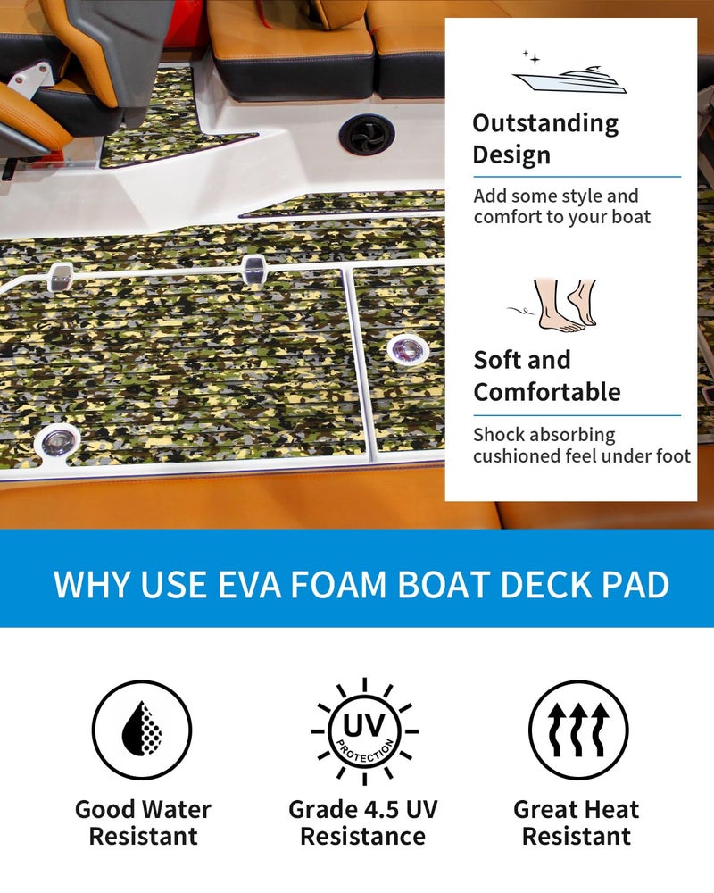 OCEANBROAD Camouflage Boat Flooring 48''x16'' Self-Adhesive Strip Cut Grooves EVA Foam Sheet Non-Slip Traction Pad for Boats Decking Surfboard SUP Paddle Board Kayak, Camo Green - Image 4