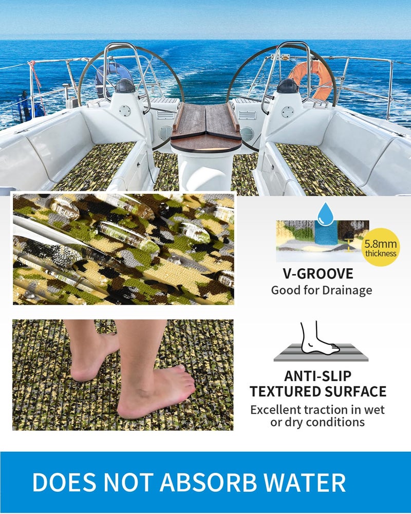 OCEANBROAD Camouflage Boat Flooring 48''x16'' Self-Adhesive Strip Cut Grooves EVA Foam Sheet Non-Slip Traction Pad for Boats Decking Surfboard SUP Paddle Board Kayak, Camo Green - Image 3
