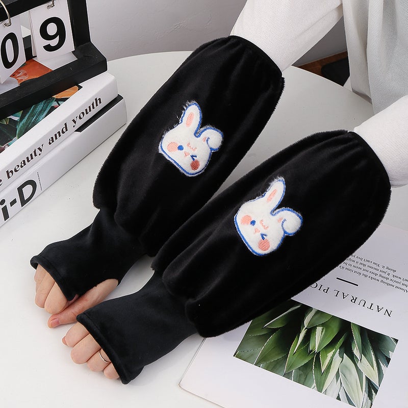 Warm Sleeve-Length Gloves Two-In-One Adult And Childrens Cartoon Design Fall/Winter Warm And Dirt-Resistant Integrated Handwarm Rabbit Black