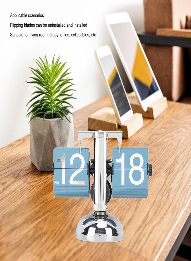Bewinner Retro Digital Flip Down, Auto Mechanical Flip Desk 304 Stainless Steel, 12 Hours Vintage Table for Home Office Christmas Decor (Single Leg Blue) - Image 2
