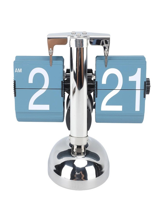 Bewinner Retro Digital Flip Down, Auto Mechanical Flip Desk 304 Stainless Steel, 12 Hours Vintage Table for Home Office Christmas Decor (Single Leg Blue) - Image 1