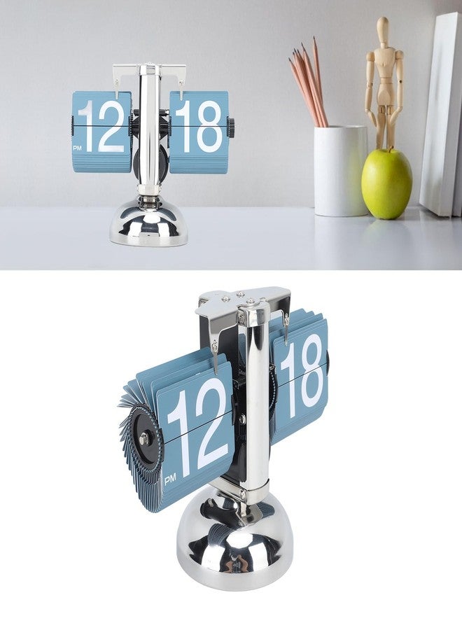 Bewinner Retro Digital Flip Down, Auto Mechanical Flip Desk 304 Stainless Steel, 12 Hours Vintage Table for Home Office Christmas Decor (Single Leg Blue) - Image 3