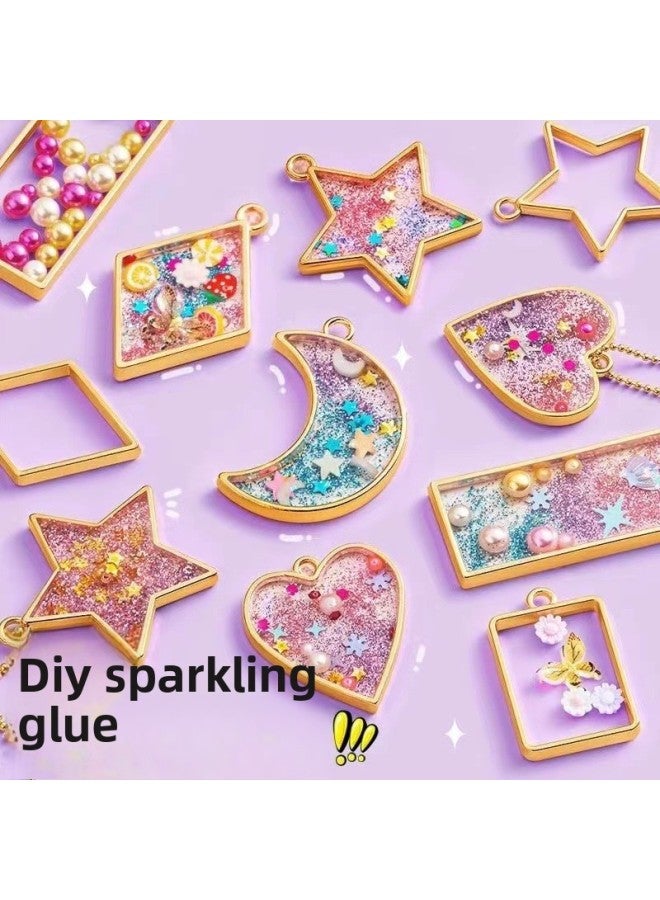 الأطفال كريستال الغراء إسقاط المواد DIY حقيبة دعوى اليدوية الغراء إسقاط سيليكون اليدوية لعبة صغيرة قلادة المجوهرات اللون: K2001 تألق الايبوكسي [نسخة مطورة 16 المعلقات + الخرز]