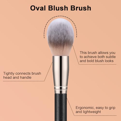 TEOYALL Oval Blush Brush, Ultra Plush Fluffy Synthetic Bristles Powder Brush for Contour Bronzer Cheek with Loose Powder - Image 3
