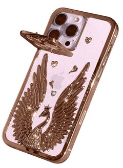Blue Sky iPhone 15 Pro Max Bling Case Peacock Glitter Hard TPU Shockproof Protection Cover With Kickstand for Women Girls Rose Gold  - Image 1