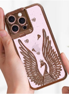 Blue Sky iPhone 15 Pro Max Bling Case Peacock Glitter Hard TPU Shockproof Protection Cover With Kickstand for Women Girls Rose Gold  - Image 3