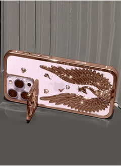 Blue Sky iPhone 15 Pro Max Bling Case Peacock Glitter Hard TPU Shockproof Protection Cover With Kickstand for Women Girls Rose Gold  - Image 4
