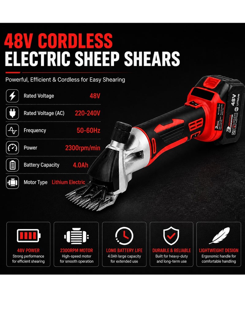 DEFAONS 48V Cordless Electric Sheep Shearing Clipper Machine, Rechargeable Wool Trimmer with 4.0Ah Lithium Battery, 2300RPM Brushless Motor, Portable Animal Grooming Cutter for Sheep Goat Alpaca Farm Livestock Use - Image 3