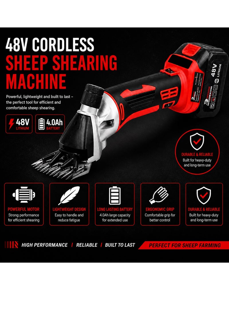 DEFAONS 48V Cordless Electric Sheep Shearing Clipper Machine, Rechargeable Wool Trimmer with 4.0Ah Lithium Battery, 2300RPM Brushless Motor, Portable Animal Grooming Cutter for Sheep Goat Alpaca Farm Livestock Use - Image 4