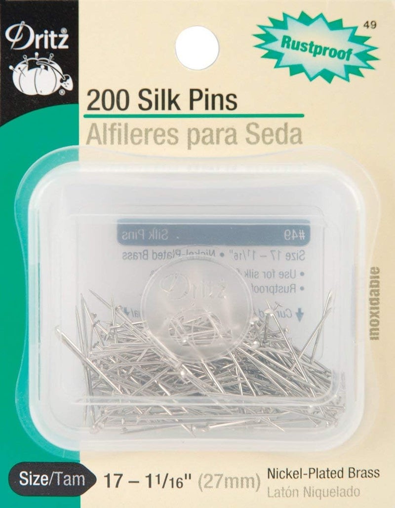 Dritz 49 Silk Pins NickelPlated Brass 1116Inch 200Count