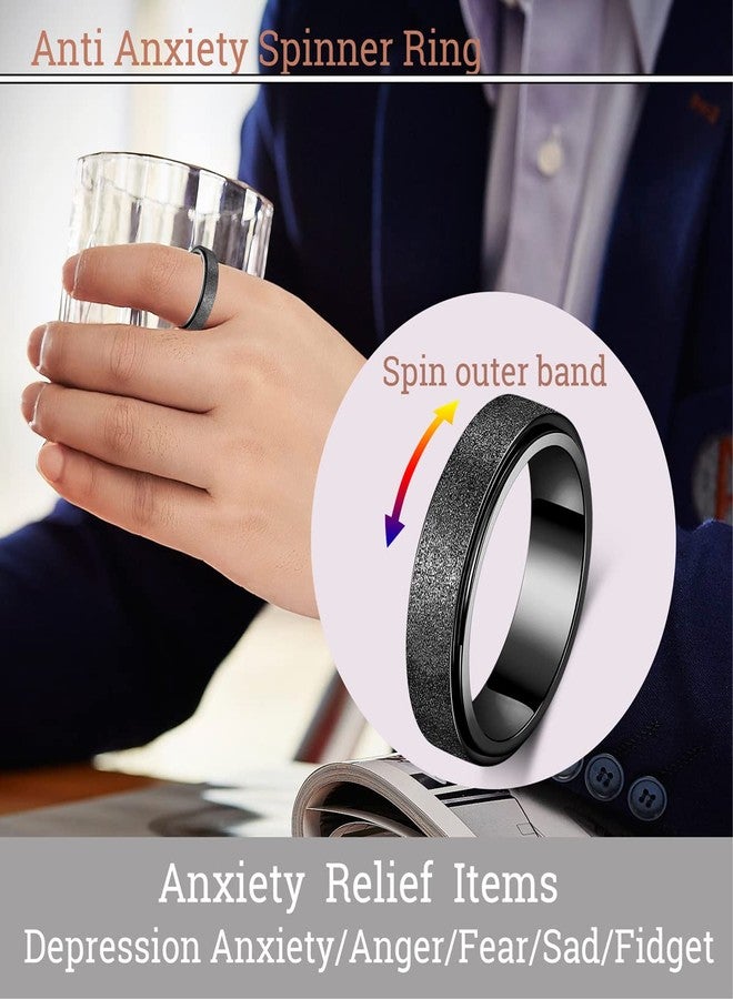 OreilleStar Anxiety Ring for Women Fidget Ring Spinner Fidget Toys Adults Stainless Steel Thumb Ring for Men Black Size 10 - Image 4