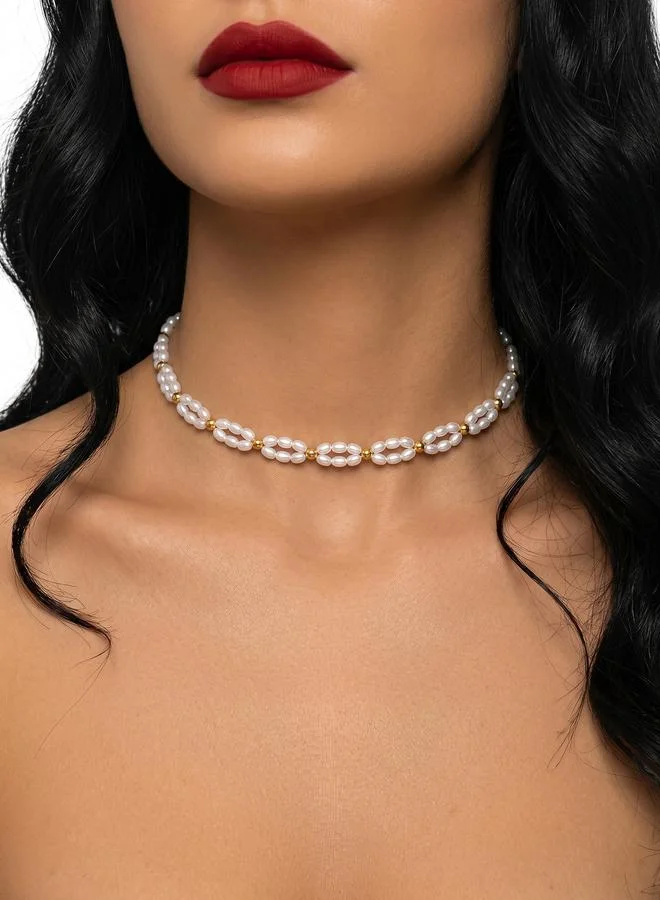 تايك تو Oval Faux Pearl Choker Necklace