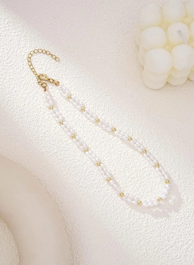 تايك تو Oval Faux Pearl Choker Necklace
