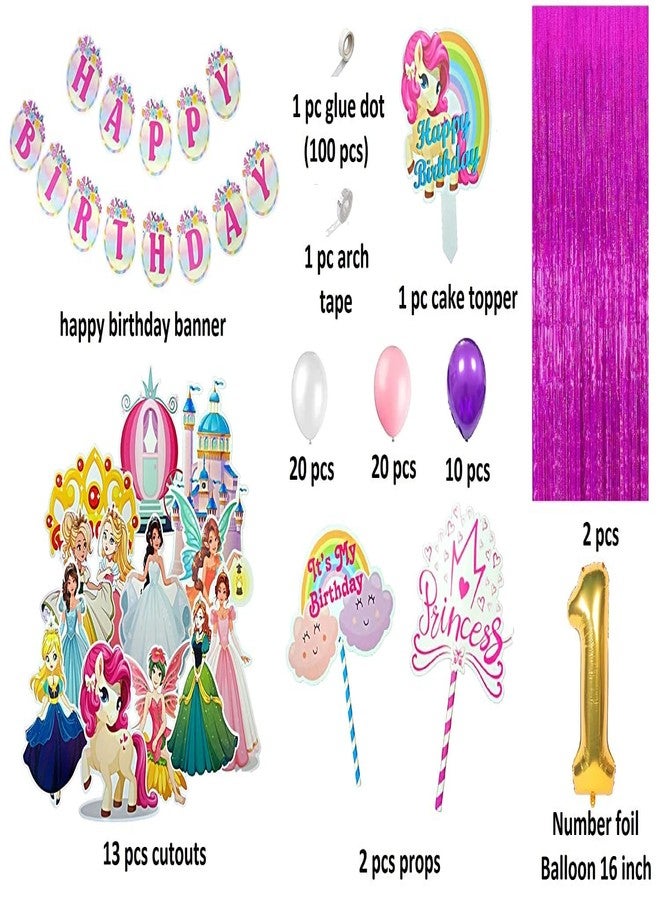 FI - FLICK IN 72 pcs 1st Birthday Decoration for Girls Curtain Backdrop Pumpkin Car Castle Cutouts 1st Birthday Princess Decoration for Girls Elsa Bday Theme Decorations (Pack of 72, Multicolor) - Image 2