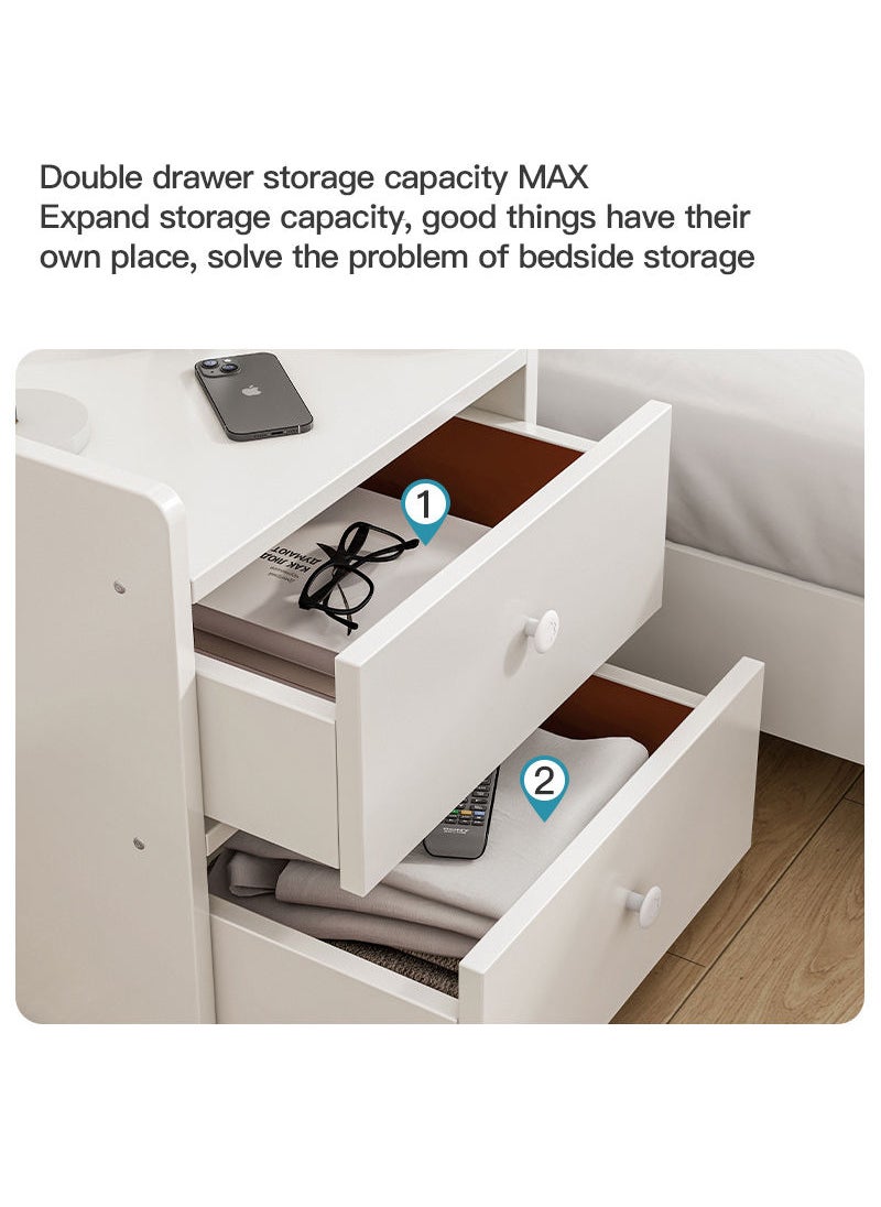 Sharpdo - Sharpdo Bedside Table Nightstand Table Bedside Cabinet with Two Drawers WhitWood Simple Modern Nordic Mini Storage Side Table End Table Small Space Corner Table Storage Cabinet 	36*30*50cm - Image 1