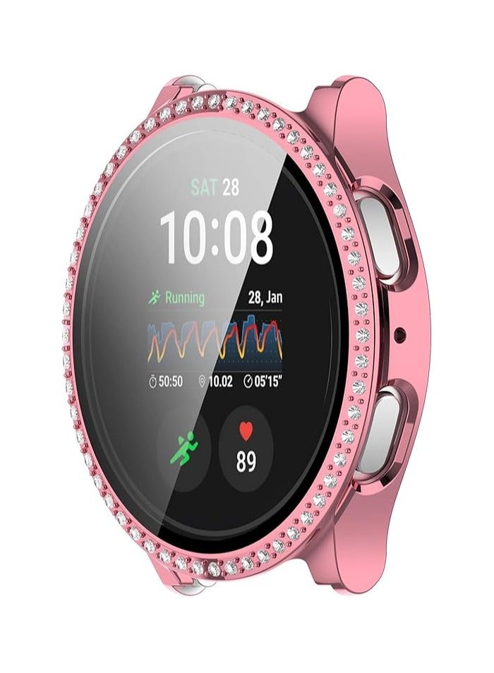 جراب ساعة جالكسي 7، جراب لامع لساعة سامسونج جالكسي 7 مقاس 44 مم للنساء، جراب واقٍ من الألماس مرصع بأحجار الراين الكريستالية اللامعة، غطاء وجه صلب من البولي كربونات (وردي) - Image 1