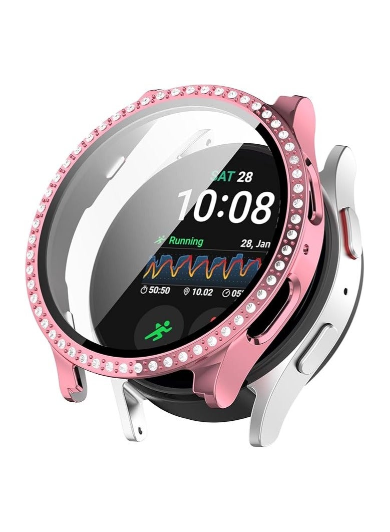 جراب ساعة جالكسي 7، جراب لامع لساعة سامسونج جالكسي 7 مقاس 44 مم للنساء، جراب واقٍ من الألماس مرصع بأحجار الراين الكريستالية اللامعة، غطاء وجه صلب من البولي كربونات (وردي) - Image 2