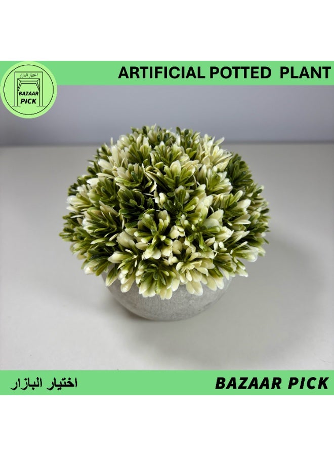 نبات اصطناعي مع أصيص - نباتات خضراء وهمية واقعية على الطراز النوردي للمكتب والمنزل والمطبخ والحمام ورفوف الزينة - ارتفاع 13 سم (5 بوصة) - أخضر وأبيض - Image 2