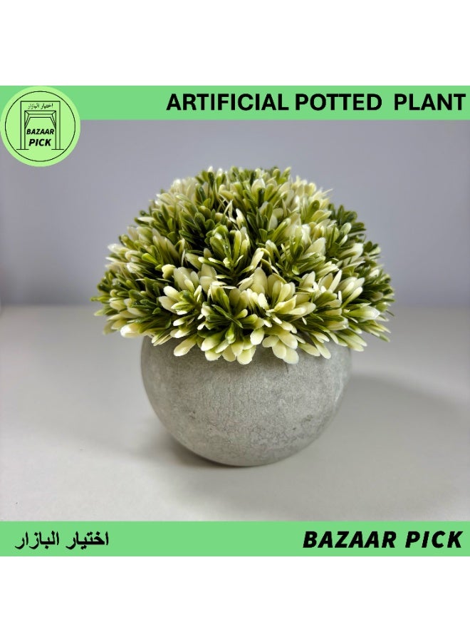 نبات اصطناعي مع أصيص - نباتات خضراء وهمية واقعية على الطراز النوردي للمكتب والمنزل والمطبخ والحمام ورفوف الزينة - ارتفاع 13 سم (5 بوصة) - أخضر وأبيض - Image 1