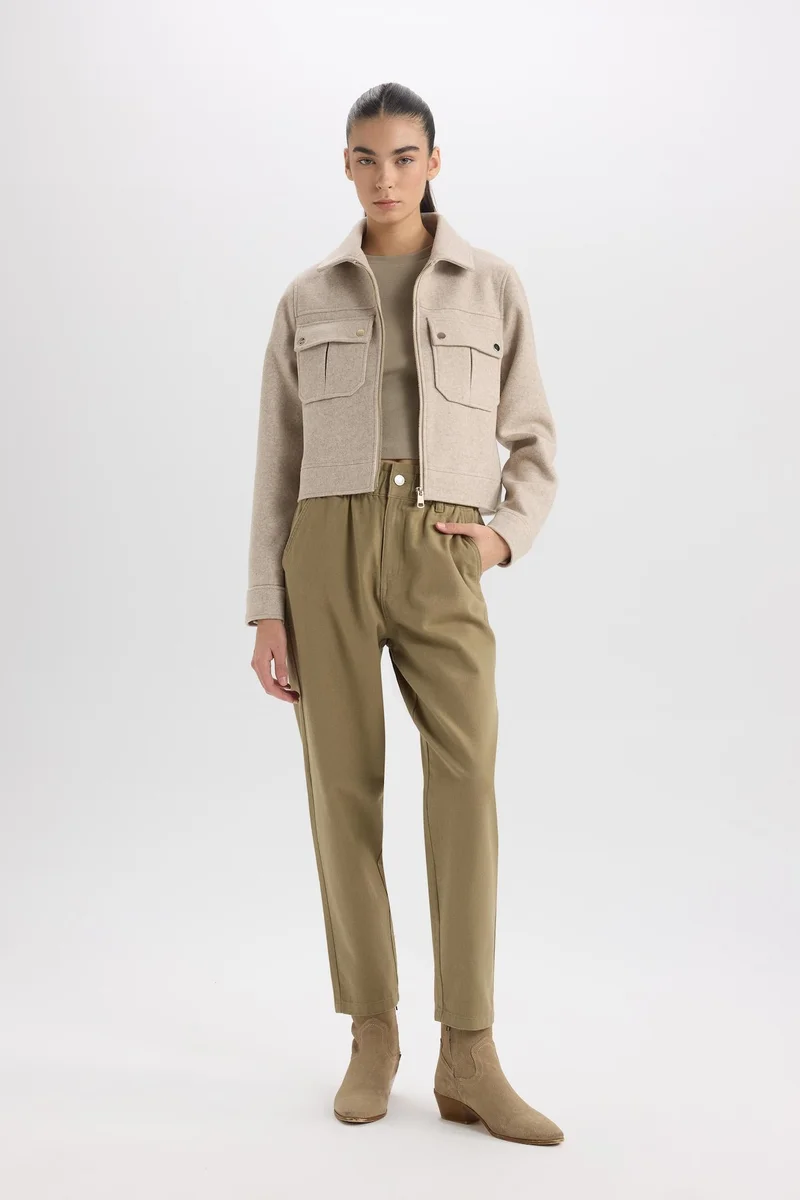 Defacto  Regular Fit Polo Collar Zippered Short Cachet Jacket for Women | Best Price UAE