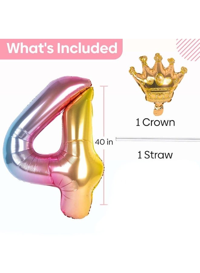 Number 4 Balloon with Detachable Crown, Easy Inflate and deflate reusable, Premium Foil Mylar Balloons for Birthdays, Anniversaries, and Party Decorations(40 inch, Multicolor） - Image 2