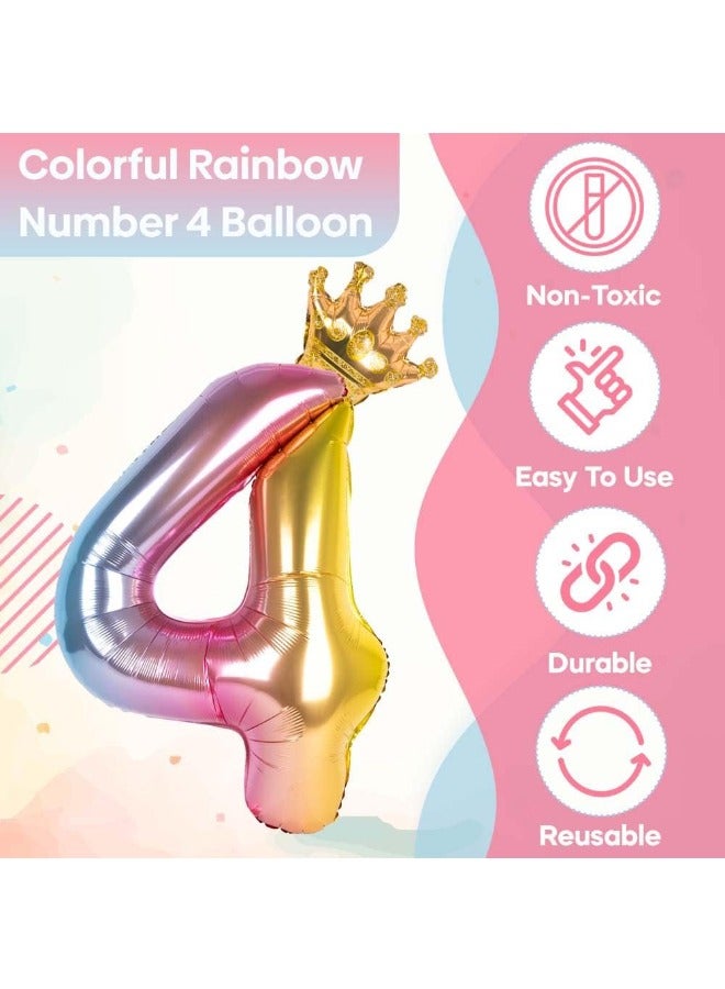 Number 4 Balloon with Detachable Crown, Easy Inflate and deflate reusable, Premium Foil Mylar Balloons for Birthdays, Anniversaries, and Party Decorations(40 inch, Multicolor） - Image 3