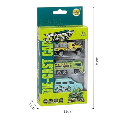 SHAKTISM Street Convoy 1:64 Die-Cast Alloy Car Set - Pullback Mini SUV & Truck Toy Vehicles for Kids, Metal Body, Smooth Wheels, Dinosaur Theme Packaging Car for Boys & Girls Ages 3+ - Image 5