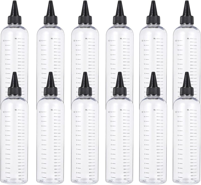 12pcs 500ml Plastic Squeeze Bottles with Graduated Scale and Needle Nose Tip for Salon Hair Perm Liquid Dispensing and Measuring - Image 1
