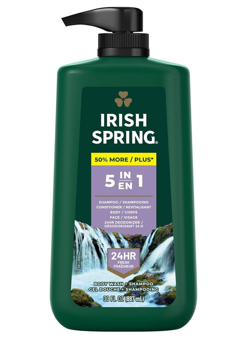 Irish Spring Irish Spring 5 in 1 Body Wash for Men, Men's Body Wash, Smell Fresh and Clean for 24 Hours, Conditions and Cleans Body, Face, and Hair, Made with Biodegradable Ingredients, 30 Oz Pump  - Image 1