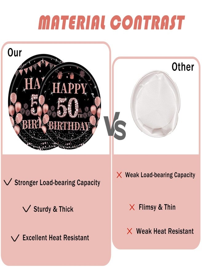 GalaHub 193 Pcs 50th Birthday Party Supplies for 24 Guests, Rose Gold Disposable Tableware Set with Plates Tablecloth Napkins Cups, 50th Birthday Decorations for Women - Image 3
