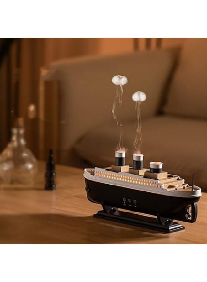 فواحة زيوت عطرية بتصميم سفينة 250 مل – مرطب هواء بالموجات فوق الصوتية مع تأثير ضباب قنديل البحر، ريموت كنترول، 7 ألوان إضاءة LED، وضعان للرش، مؤقت 4 و8 ساعات، إيقاف تلقائي - Image 1