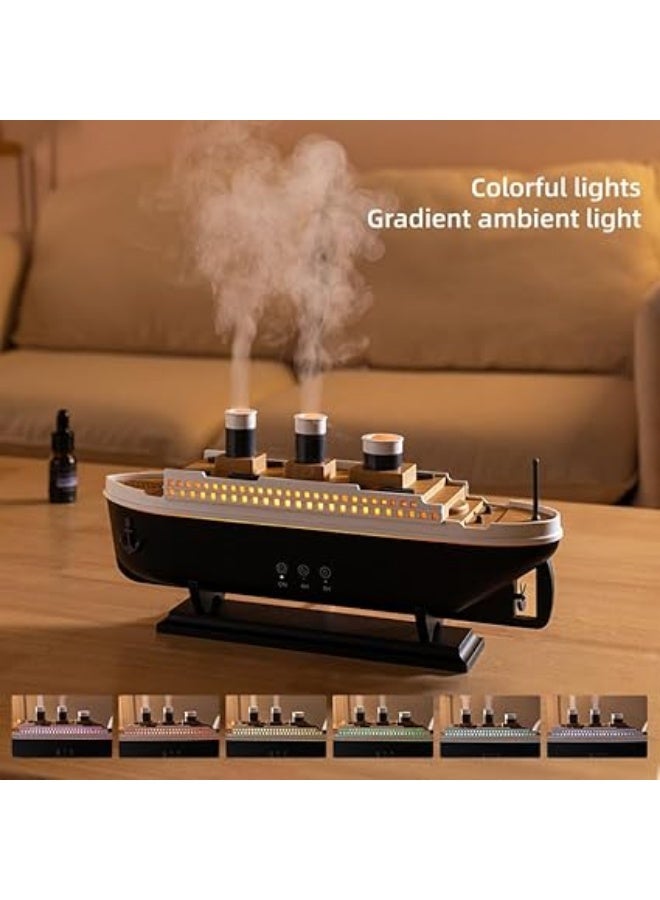 فواحة زيوت عطرية بتصميم سفينة 250 مل – مرطب هواء بالموجات فوق الصوتية مع تأثير ضباب قنديل البحر، ريموت كنترول، 7 ألوان إضاءة LED، وضعان للرش، مؤقت 4 و8 ساعات، إيقاف تلقائي - Image 2
