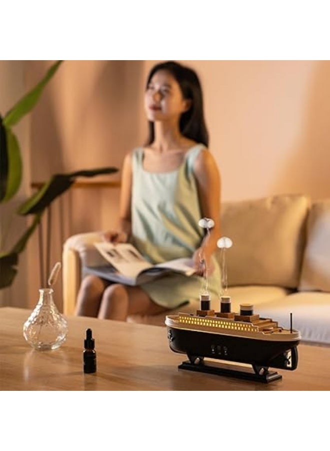 فواحة زيوت عطرية بتصميم سفينة 250 مل – مرطب هواء بالموجات فوق الصوتية مع تأثير ضباب قنديل البحر، ريموت كنترول، 7 ألوان إضاءة LED، وضعان للرش، مؤقت 4 و8 ساعات، إيقاف تلقائي - Image 3