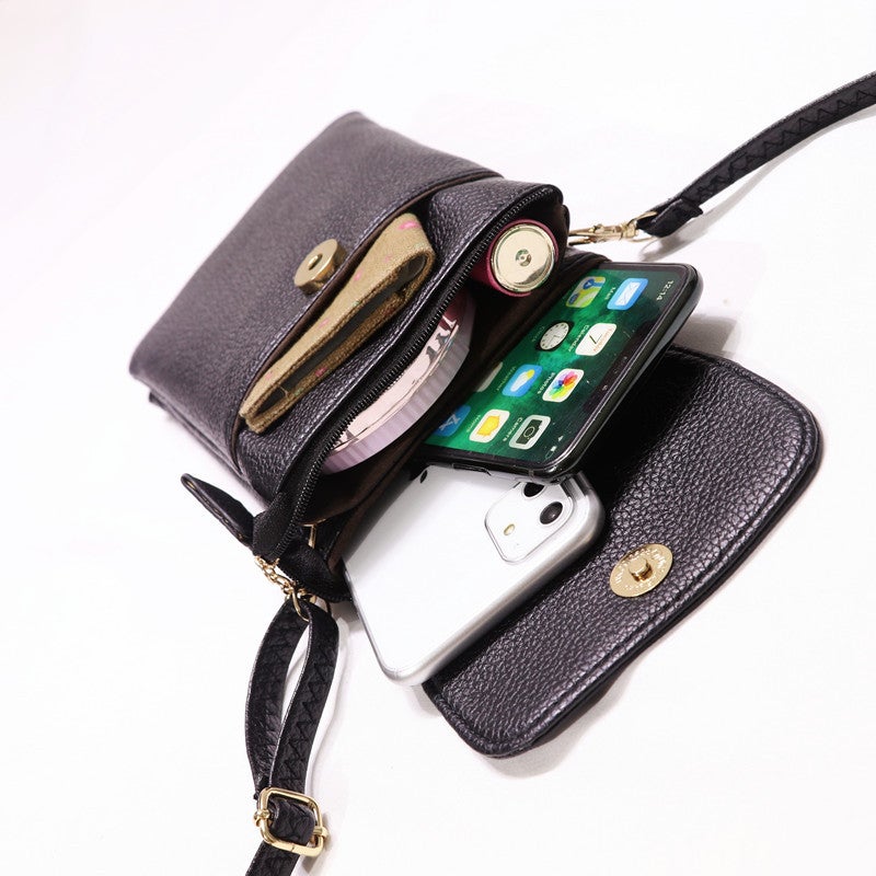2021 New Soft Leather 3 Layer Zipper Mobile Phone Bag Women'S Crossbody Mini Change Apple Large Screen Single Shoulder Mobile Phone Bag - Image 5