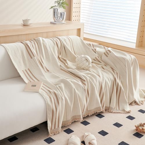 DREAMINGO Couch Cover Reversible Chenille 3 Seat Sofa Covers for Pet Kids Beige Coffee Couch Protector for 3 Cushion Couch Sofa Vertical Stripe Jacquard Sofa Slipcover Sectional, 71"x134" - Image 2