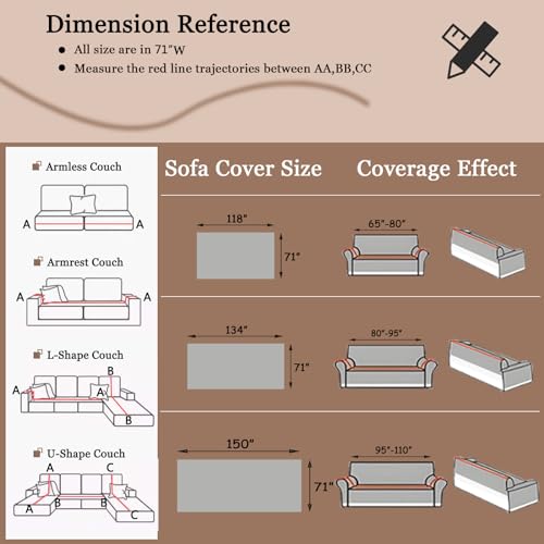 DREAMINGO Couch Cover Reversible Chenille 3 Seat Sofa Covers for Pet Kids Beige Coffee Couch Protector for 3 Cushion Couch Sofa Vertical Stripe Jacquard Sofa Slipcover Sectional, 71"x134" - Image 5