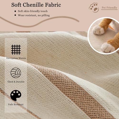 DREAMINGO Couch Cover Reversible Chenille 3 Seat Sofa Covers for Pet Kids Beige Coffee Couch Protector for 3 Cushion Couch Sofa Vertical Stripe Jacquard Sofa Slipcover Sectional, 71"x134" - Image 3