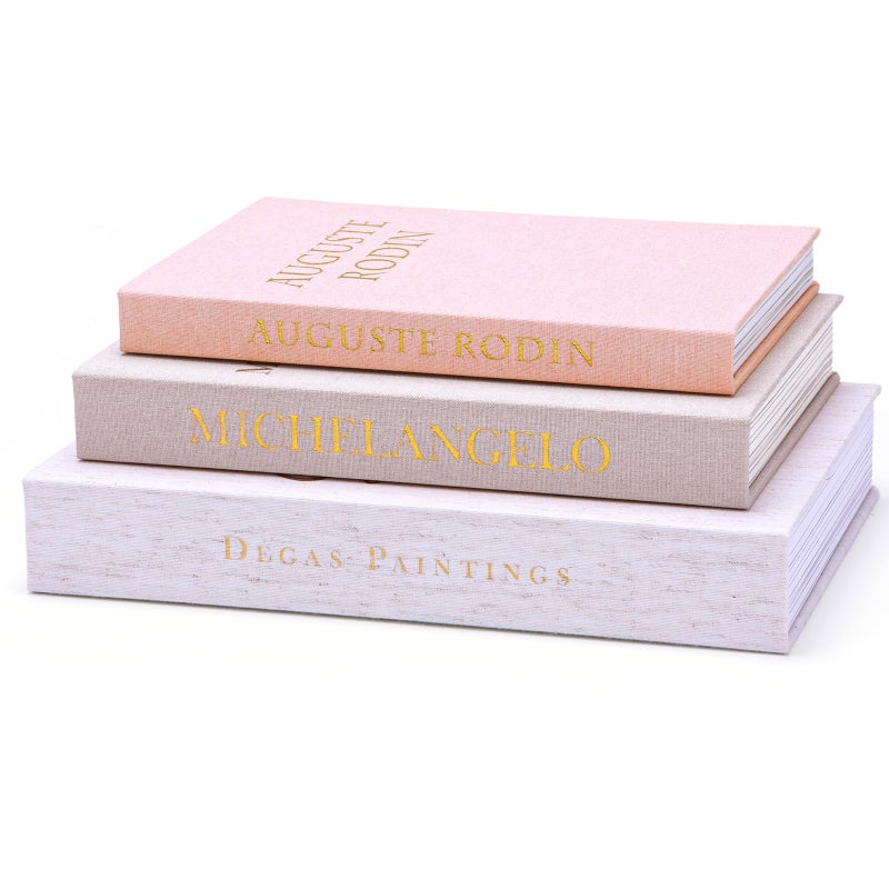 XKDOUS Set of 3 Linen Decorative Books with Gold Foil Cover Faux Book Storage Box for Coffee Table, Bathroom Shelf & Home Decor - Image 1