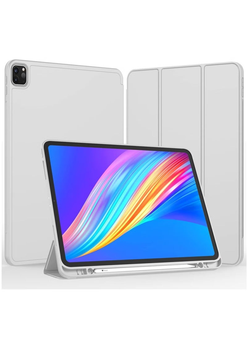 JAJEEK "iPad Pro 12.9 Case (2022/2021, 6th/5th Gen) with Pencil Holder – Trifold Stand, Auto Wake/Sleep, Soft TPU Back, Supports 2nd Gen Pencil Charging, Silver Gray" - Image 2
