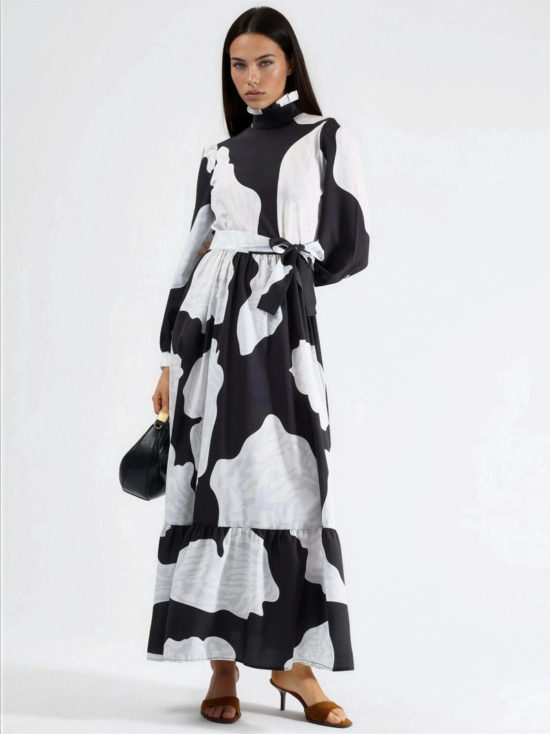 Jennyfer Maxi Dress with Tie Detail and Half Turtleneck - Image 2