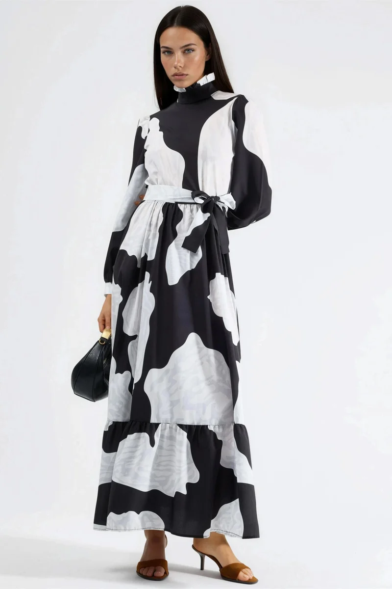 Jennyfer Maxi Dress with Tie Detail and Half Turtleneck