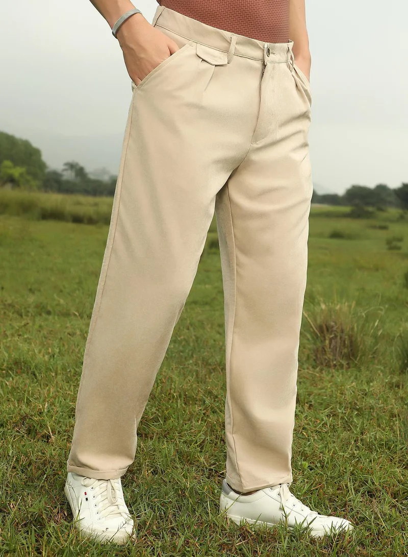 CAHOOT  Men's Khaki Beige Velvique Tailored Trousers for Men | Best Price UAE