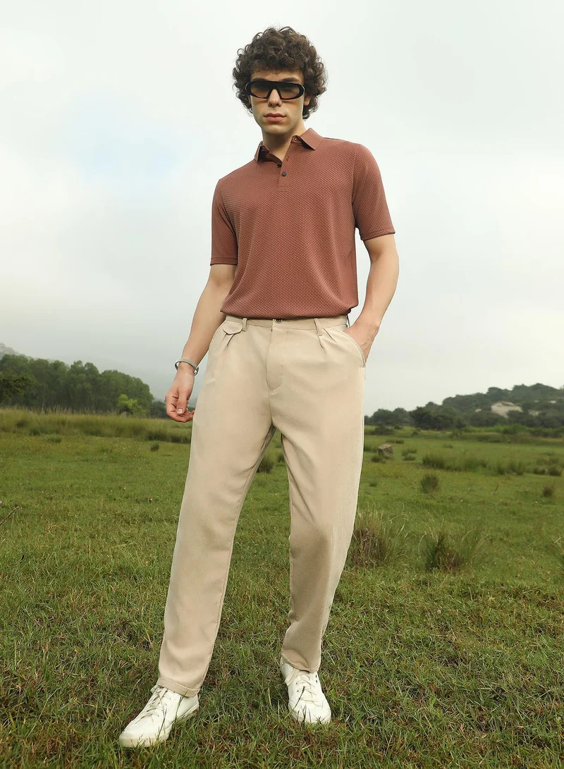 CAHOOT  Men's Khaki Beige Velvique Tailored Trousers for Men | Best Price UAE