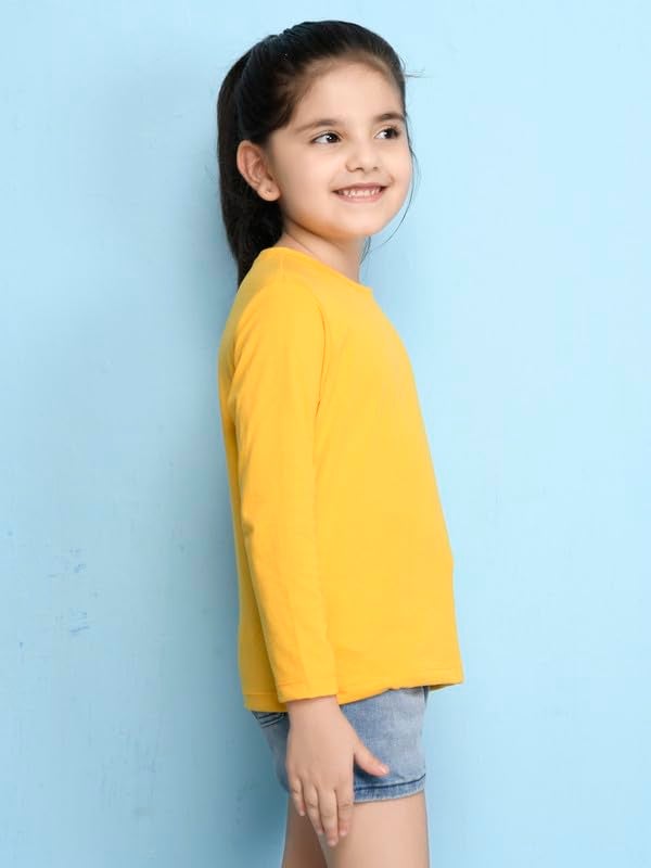 Nusyl Girls Full Sleeves Solid T-Shirt for Kids | Soft Cotton Blend | Comfortable Regular Fit | Casual 2-16 Years | Yellow - Image 4